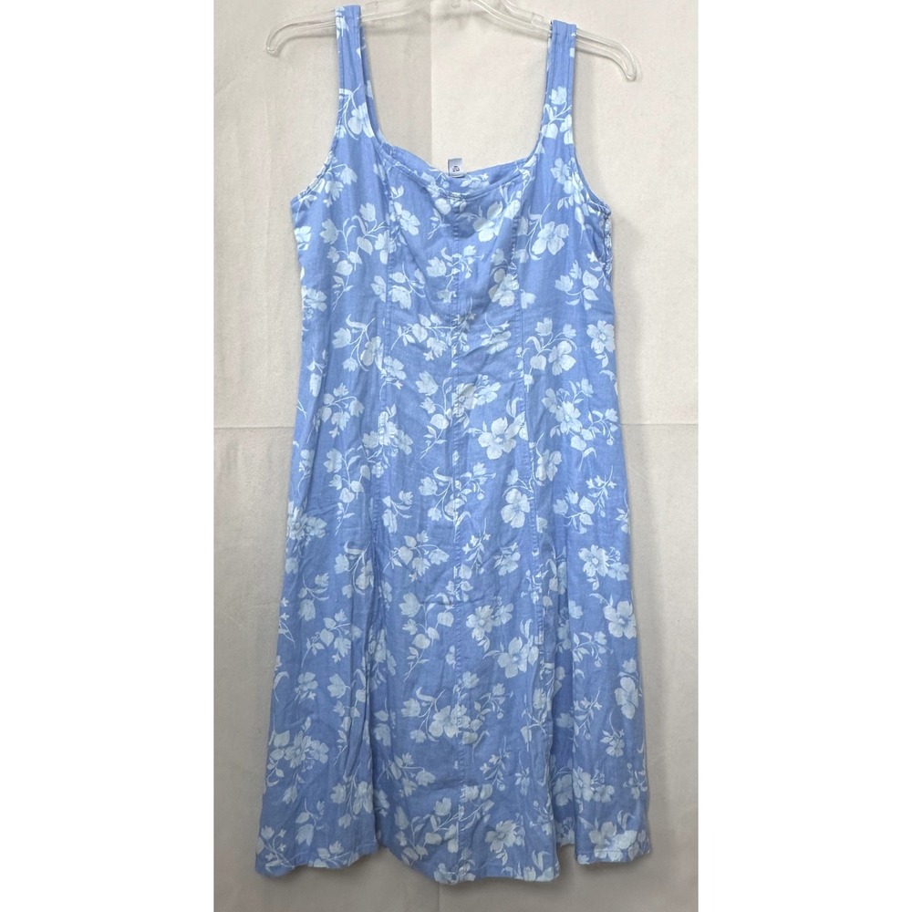 Old Navy Cottage Garden Blue Floral Linen Blend Smocked Midi Dress Sz. L Petite